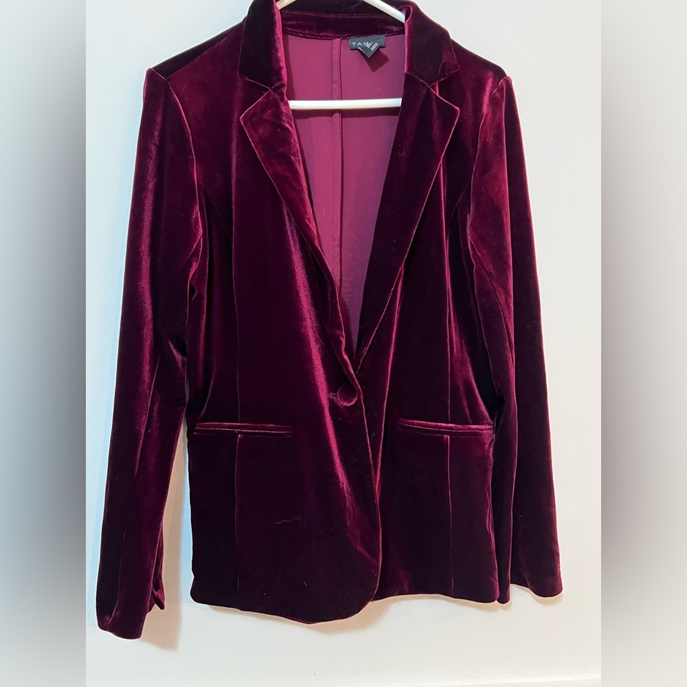 Tahari Blazer | Burgundy Red Velvet Blazer Jacket Long Sleeve With Pockets
